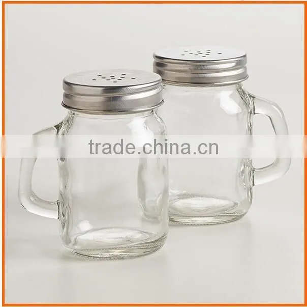 Clear mini glass jar with handle for drink