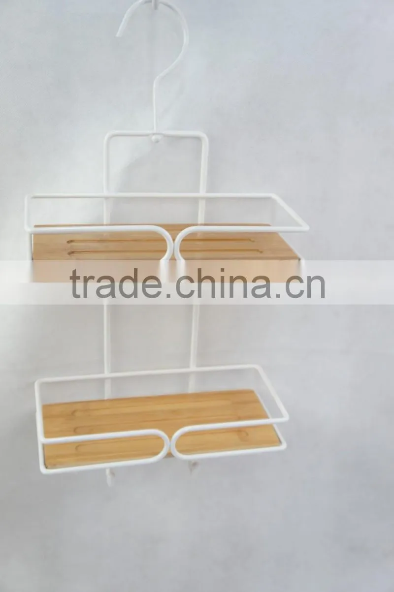 2-Tier Shelf Organizer Bamboo Bathroom Shower Tub Hanging Caddy