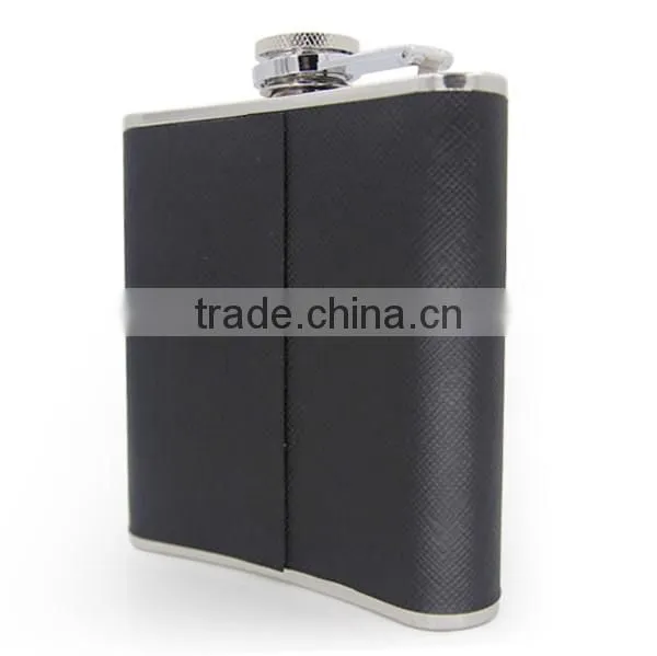 Hip flask leather wrapped flagon with high quality stainless steel