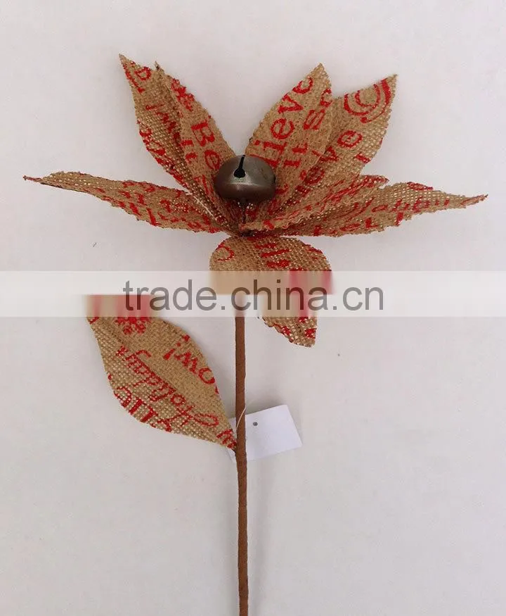 Letters and rust bells linen poinsettia christmas decorations