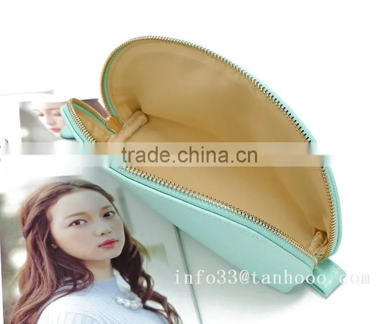 cosmetic bag Brass zipper top good PU leather hard cosmetic bag with lining