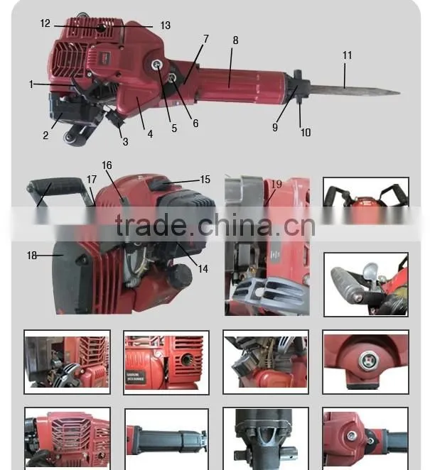 52cc 1700w 20-55J Handheld Concrete Rotary Breaker Hammer Drill Portable Petrol Driven Jack Hammer GW8192