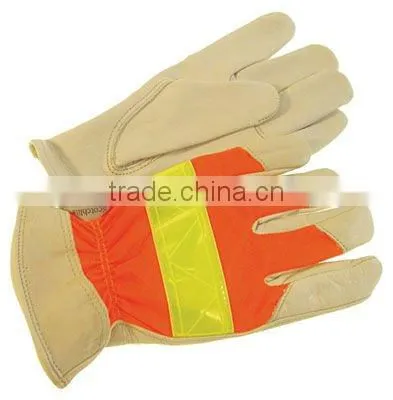 Warmth cow grain leather winter driver gloves with fleece lining ZM704-H