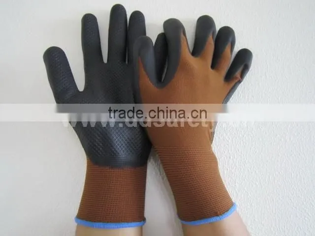 Browm Nylon Glove Nitrile Coated Working Safety Glove