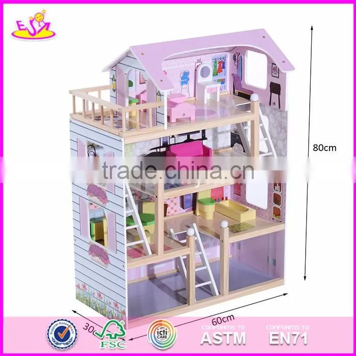 2017 Best design luxurious three floors wooden kids modern dollhouse with furniture W06A247