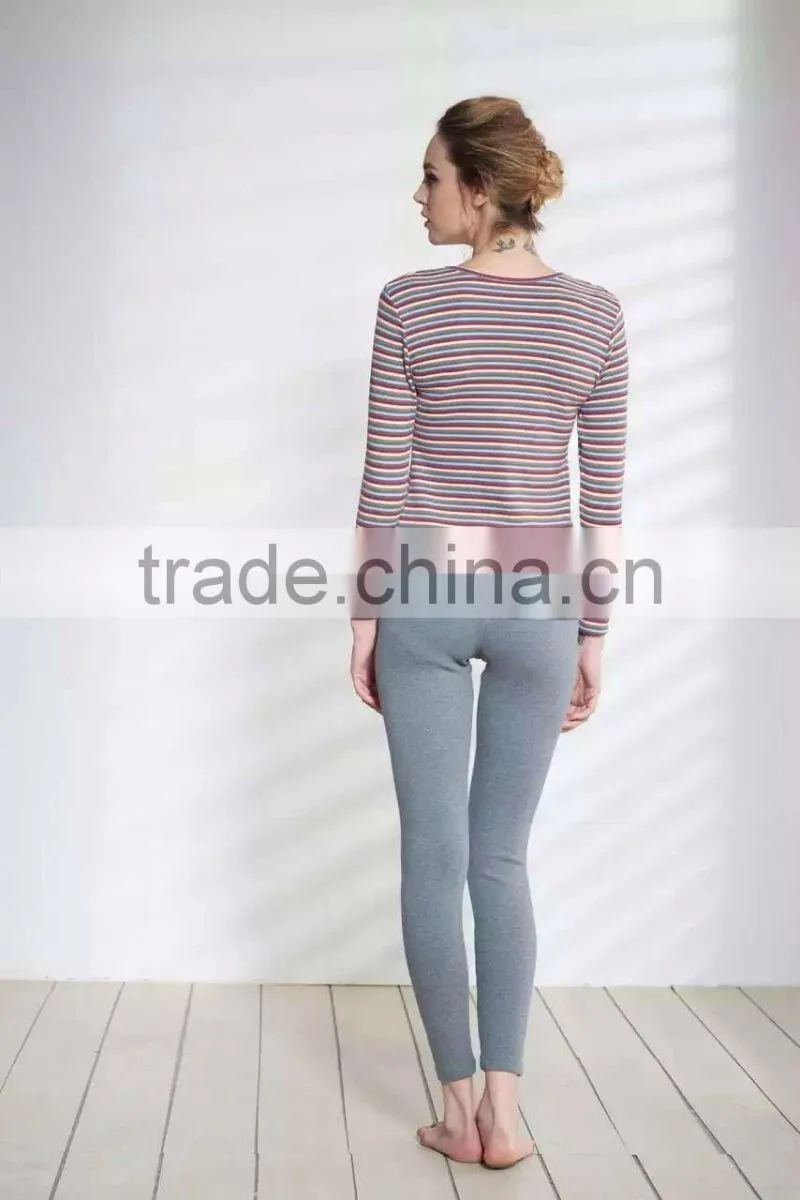 sexy women thermal underwear striped long jogns underwear Fashion Round Neck
