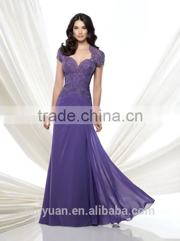 3 colors lace cap sleeve chiffon flowing simple long dress