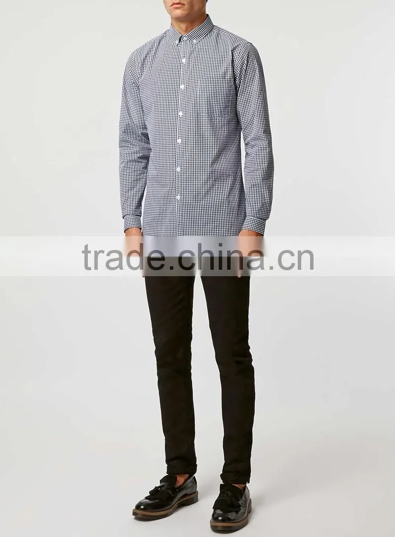 Navy check Button Down Long Sleeve Smart Shirt