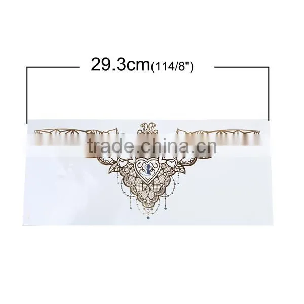 Paper Removable Waterproof Temporary Sternum Tattoo Sticker Body Art Golden Wing Pattern Rose Flower Temporary Belly Tattoos