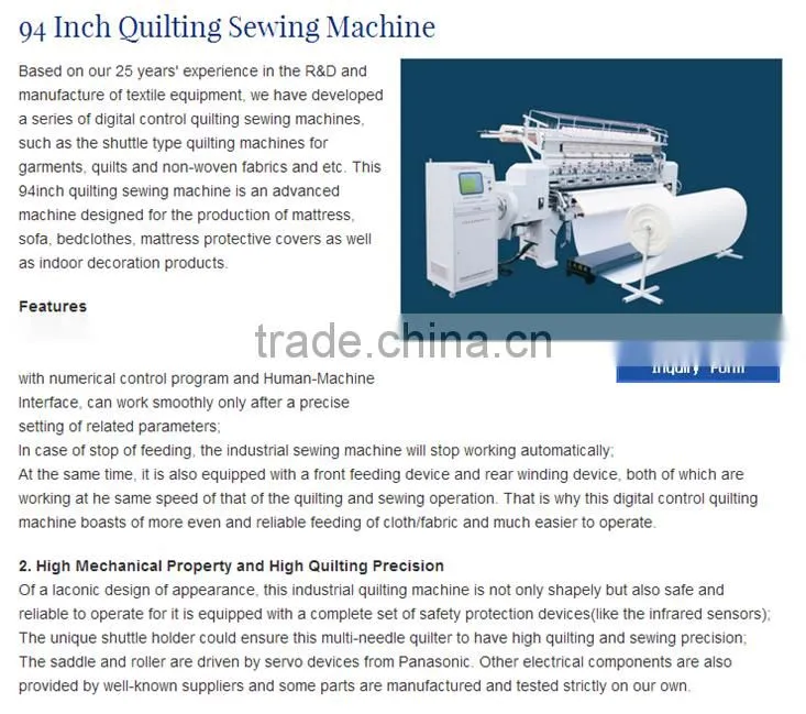Lock stitch shuttle multi needle quilting machine(CSDB94"-3)