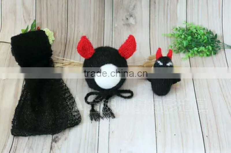 Lovely Monster Doll Crochet Monster Bonnet and Wrap Newborn Stuffer Layering Photograpy Props