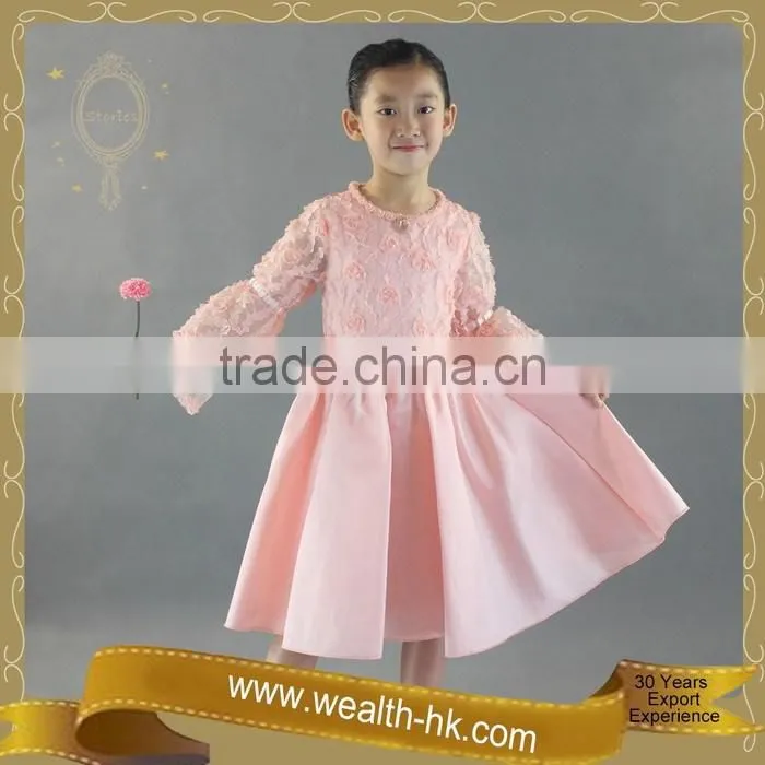 Rosebud Flower Long Sleeves Girls Princess Dress