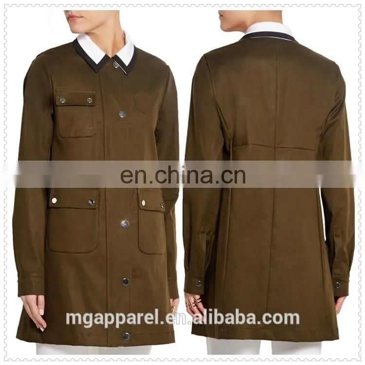 new arrival loose fit army green canvas western coats made in china