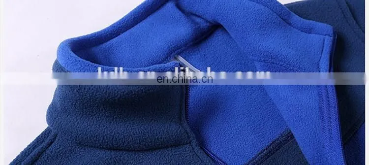 Outdoor sport wear blue plain zip up windbreaker warm polar fleece jacket for men