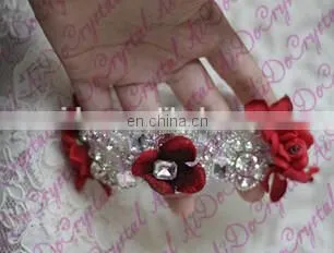 Aidocrystal Red vintage lace wedding hairpiece, ivory lace bridal hair accessories, rhinestone headband with pearl