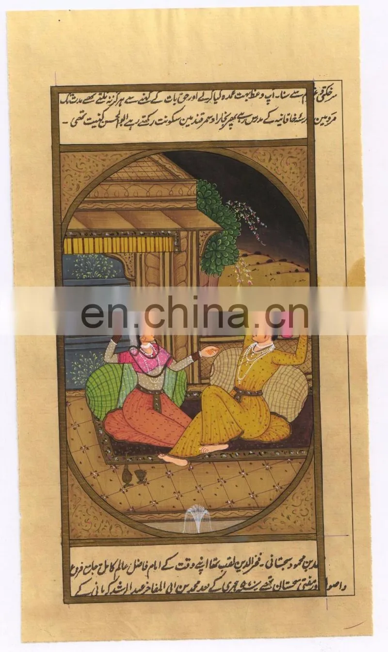 Indian Mughal Miniature Painting Handmade Hand Painted Historical Harem Painting