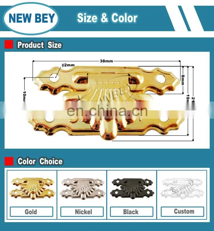 Different kinds of small golden metal box latch for gift box
