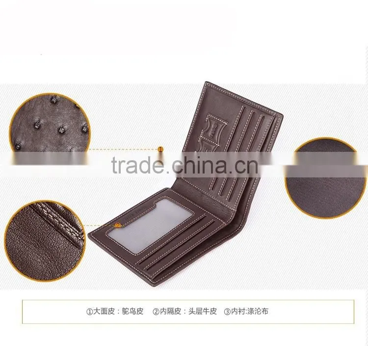 High Quality Brown color Genuine Real Ostrich leather SIM card slot Small Wallet for men