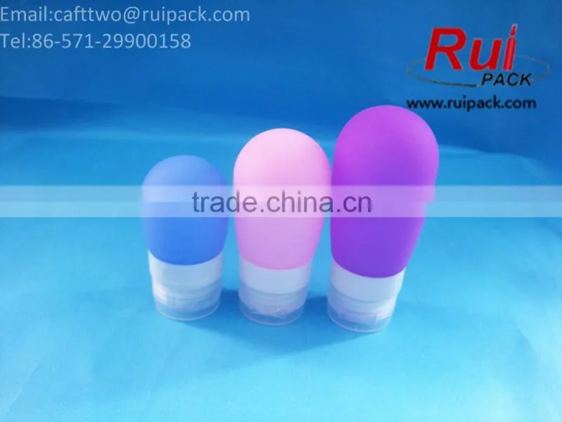 Blue/pink/purple Cute round silicone bottles with flip top cap, 38/60/80ml ball shape silica gel hand sanitizer bottle