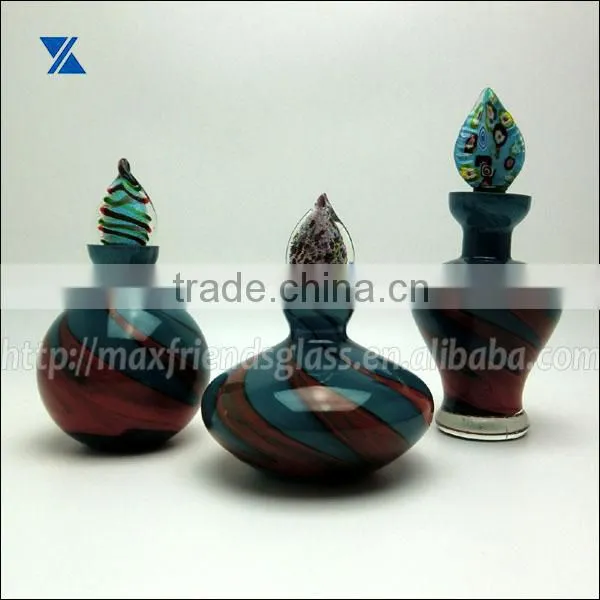 blue with red swirl glass perfume bottle, diffuser for home deco, 170ml, hand made