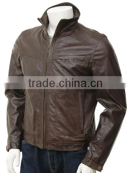 black distressed mens biker style leather jacket faded seam