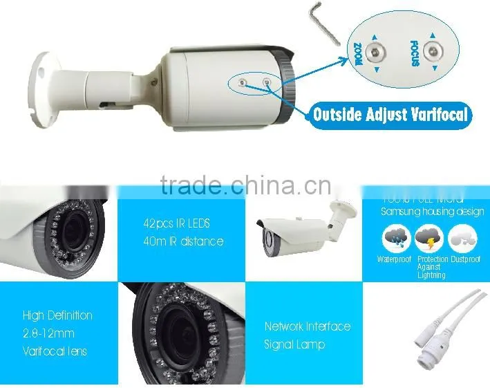 Network 1080P H.264 HD P2P Color SONY IMX322 Varifocal IR Bullet CCTV IP Camera IP66