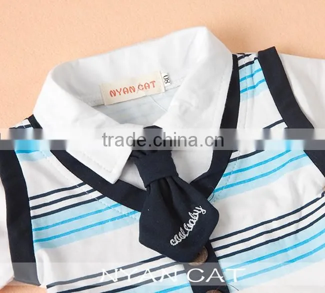 2016 British Style Newborn Baby Clothes Cotton Jumpsuits Breathable Toddler Boy Stripe Rompers Breathable Handsome Boy Clothing