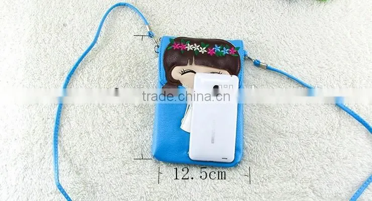 Wholesale pu lovely cartoon girl mini shoulder bags mobile phone waterproof cell bag