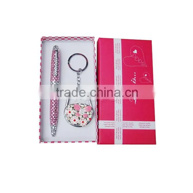 Promotional Christmac key chain and crystal ballpoint pen gift set for holiday