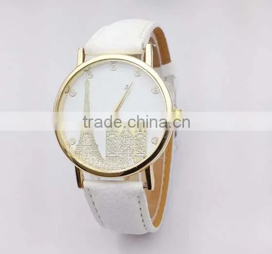 High quality Leather watch Women's Eiffel Tower Printed Dial Faux Leather Analog Quartz Wrist Watch