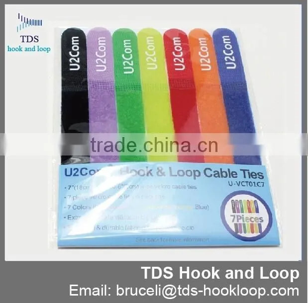 Printed custom logo colorful hook and loop cable tie