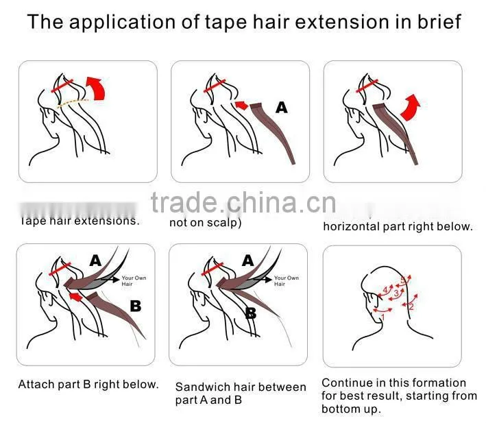 Wholesale tape in hair extensions 100% human hair indian remy tape hair extensions