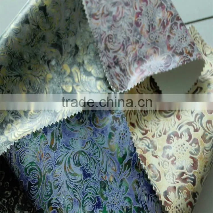 2016 hot sell Multi-color spraying printing pattern pu artificial leather fabrics 100% visco faux leather for bags garment