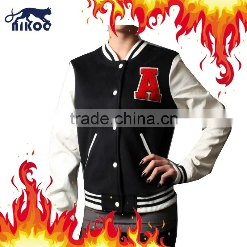 Korean Style Women's Fitted Letterman Wool Jackets with Chenille Patches