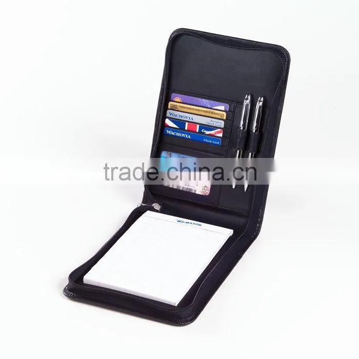 High Quality Leather Note Card Holder Zip Folder For Men