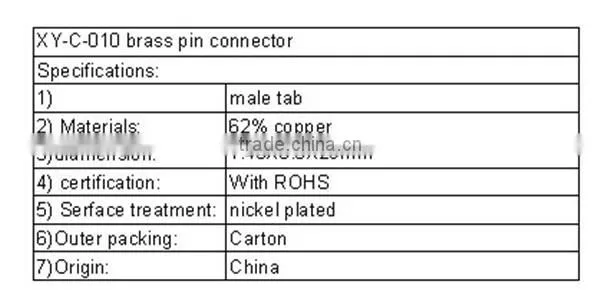 XY-C-010 brass pin connector with UL certification