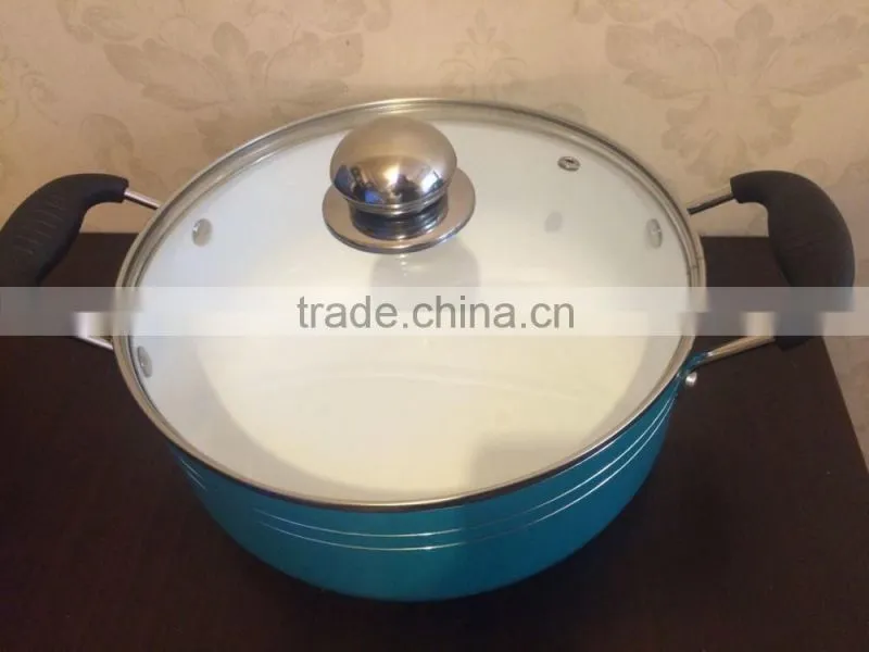 2016 Popular Aluminum white ceramic blue soup pot noodle pot casserole cookware stock pot
