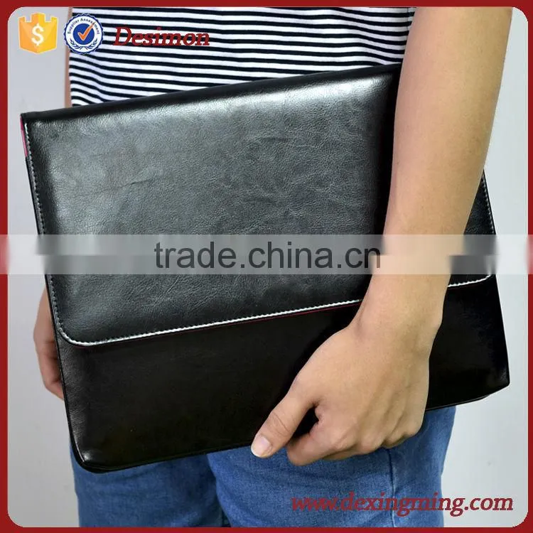 Custom pu Leather Bottom Bag Magnetic Button leather Laptop Sleeve
