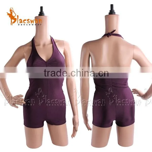 Women's Black Ballet Dance Leotard Halter Strap With Chest Lining