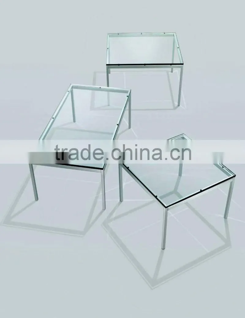 Glass square table in stainless steel frame CT-075