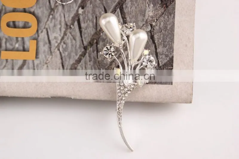 Bouquent Rhinestone Brooch Pins,New Product Flower Pearl Rhinestone Brooch For Dress
