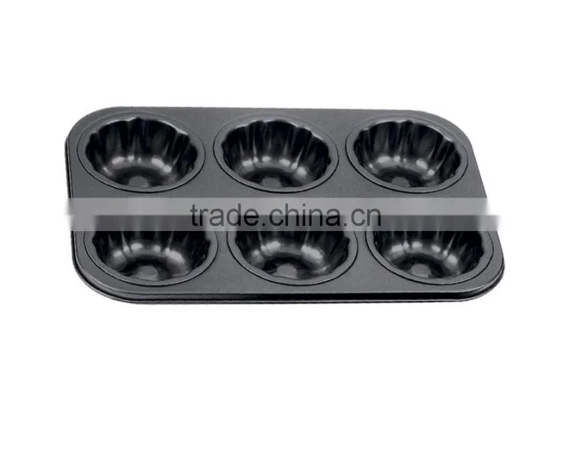 LFGB Approved Carbon Steel Non-stick Cake Pans of Muffin Pan with 6 Cups