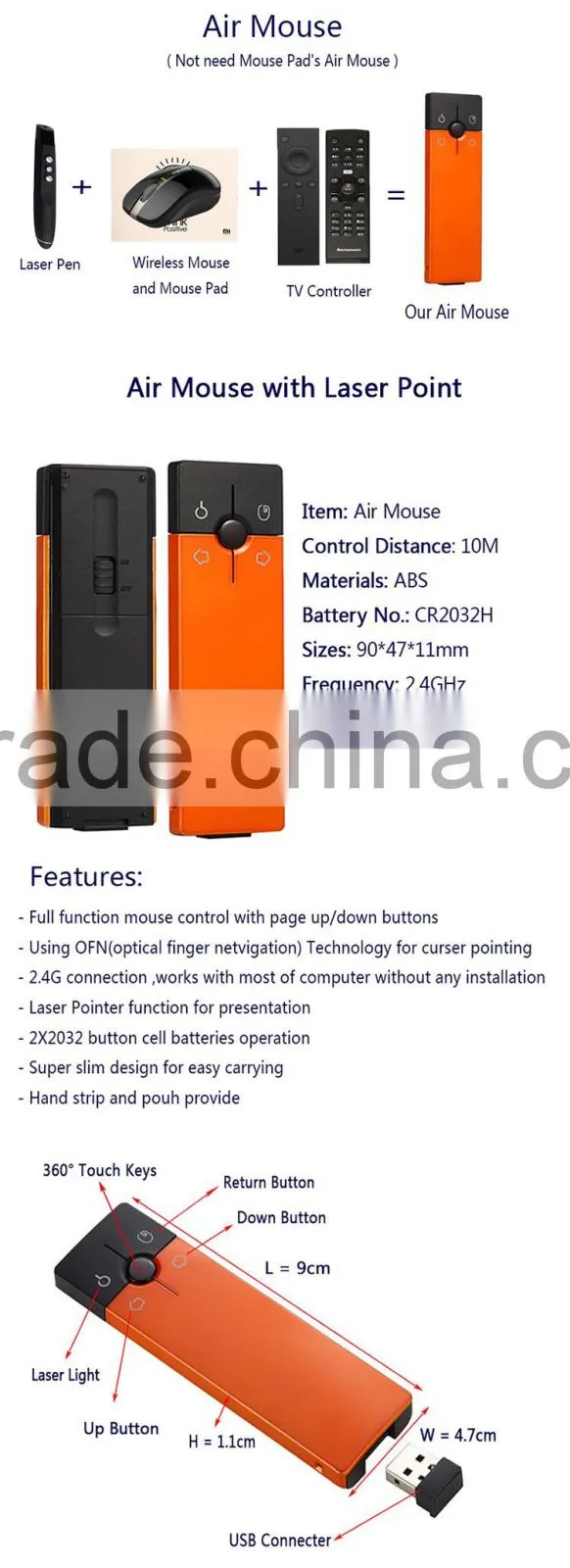 2.4g air mouse for android tv box remote control/teaching pen/metting pen