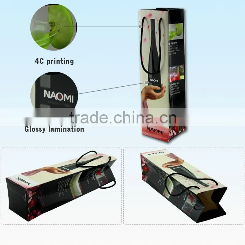 High cost effective customized logo printing one bottle wine paper bag