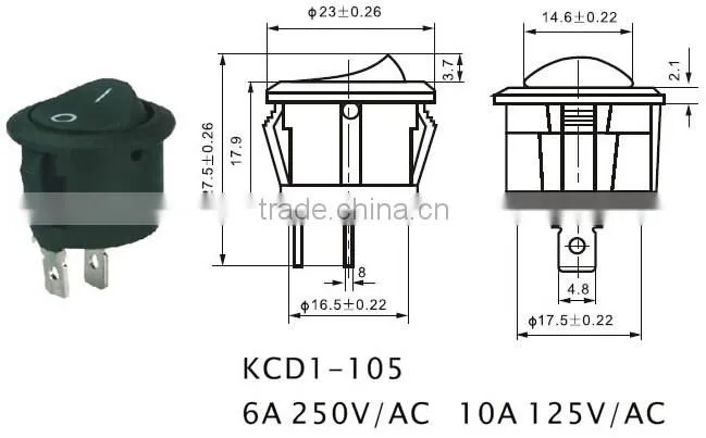 CNGAD Miniature Rocker Switch 6A 250V (boat switch,electrical rocker switch)(KCD1-105)