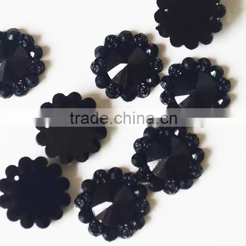 Round Resin Rhinestone ,16mm Rhinestone Sewing ,Flatback Black Gems