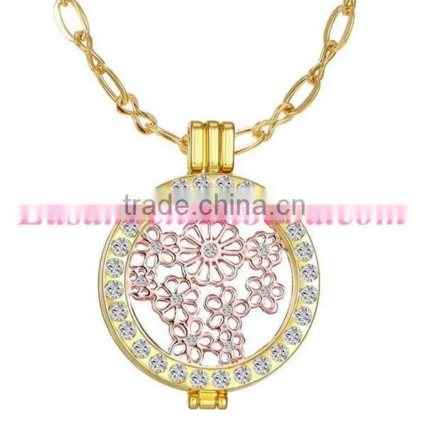 New arrival coin series hollow flower pendant locket neckalce