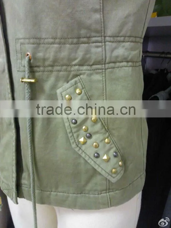 100% Cotton Twill Enzyme Wash Ladies' Casual Sleeveless vest / Waistcoat with Cotton Lining and Shiny Rivets