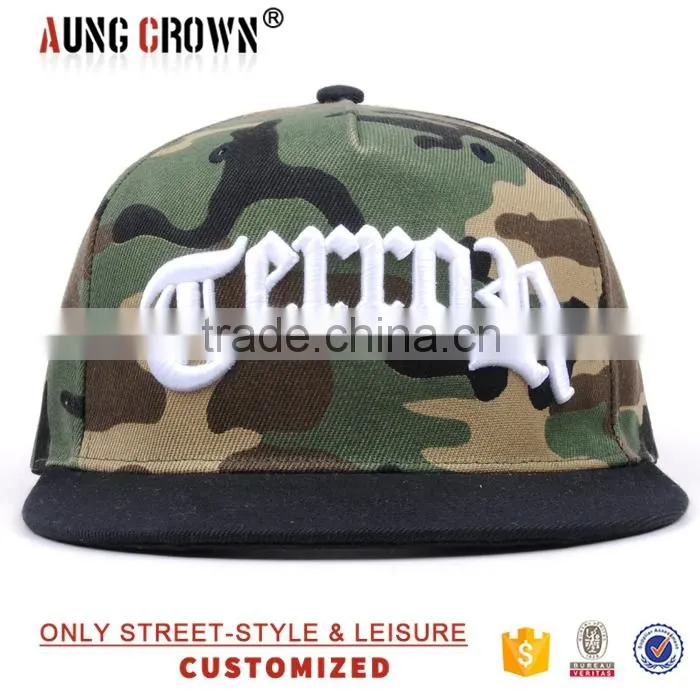 camo embroidery snapback cap