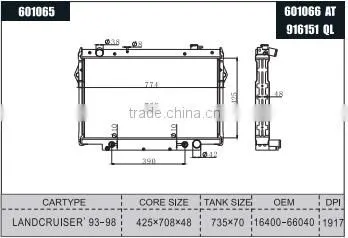 Full alloy Aluminum radiator for Land CRUISER '93-98 16400-66040